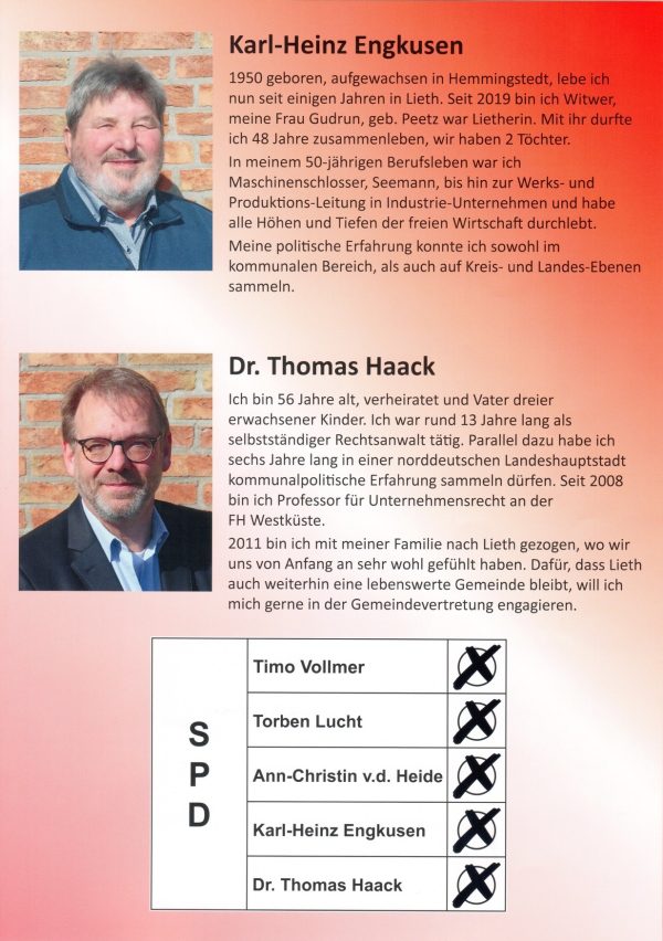 Kommunalwahl Lieth 2023 › SPD Hemmingstedt/Lieth